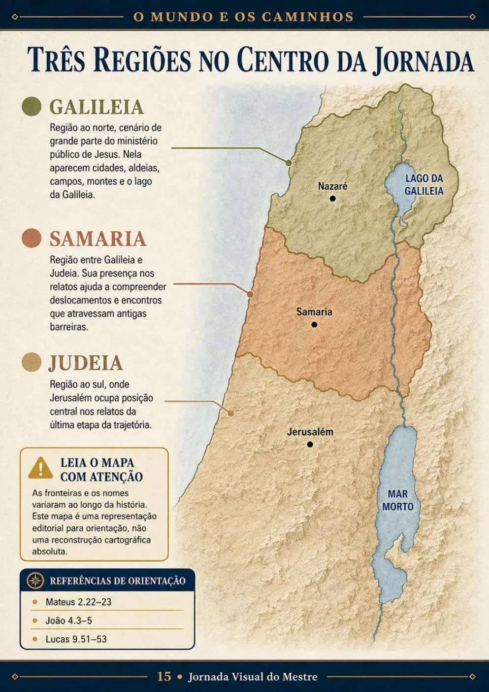 Página com o mapa das regiões da Galileia, Samaria e Judeia